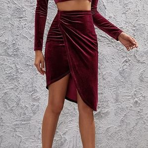 🔥 Women's Velvet Wrap Skirt High Waisted Ruched Asymmetrical Hem Bottoms
